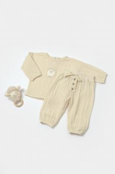 Set bluza si pantaloni, winter muselin, 100% bumbac - stone, babycosy (marime: 3-6 luni)