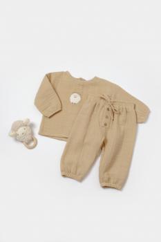 Set bluza si pantaloni, winter muselin, 100% bumbac - apricot, babycosy (marime: 9-12 luni)