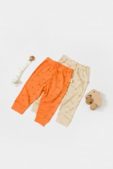 Set 2 pantalonasi printed, babycosy, 50% modal+50% bumbac, stone/apricot (marime: 9-12 luni)