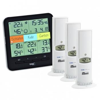 Sistem meteo smarthome cu termo-higrometru si 3 senzori wireless, comunicare cu smartphone weatherhub, tfa 31.4007.02