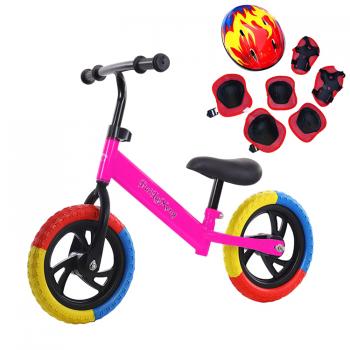 Bicicleta de echilibru pentru incepatori, Fara pedale, Pentru copii intre 2 si 5 ani, Roz, Echipament protectie