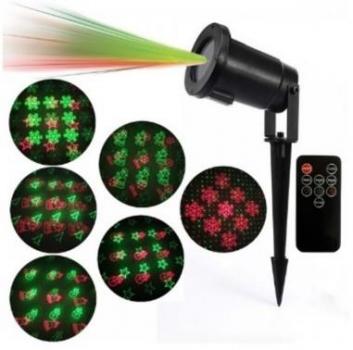 Laser proiector lumini cu figurine craciun, rosu cu verde, telecomanda inclusa