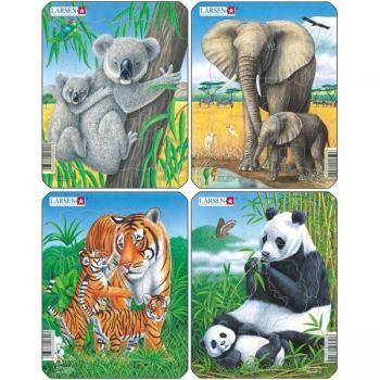 Set 4 Puzzle-uri Animale: Koala, Elefant, Tigru, Panda, 8 piese Larsen LRV4