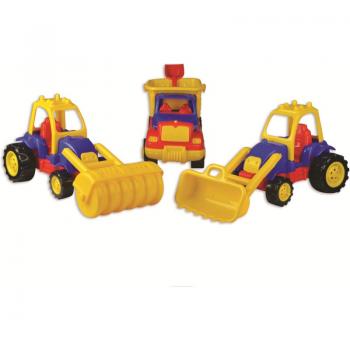 Set 3 utilaje constructie Autobasculanta, Buldozer si Tractor compactor Ucar Toys UC13