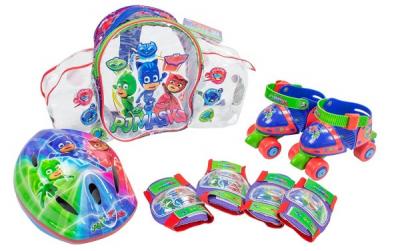 Role copii Saica reglabile 24-29 Eroi in Pijamale PJ Masks cu protectii si casca in ghiozdan