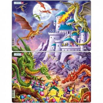 Set 2 Puzzle-uri  Dragoni, 28 piese Larsen LRU12