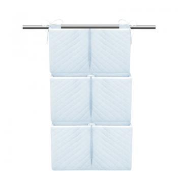 Organizator matlasat, miminu, din catifea moale, pentru patut, cu 6 compartimente, doua panglici, materiale certificate oeko tex standard 100, dimensiune mare 70x40 cm, blue