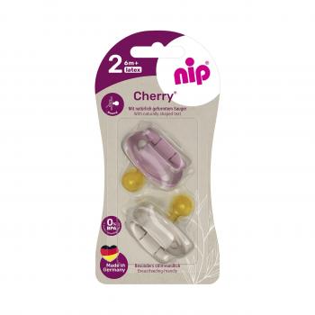 Set 2 suzete nip cherry girl cu tetina rotunda din latex natural, 0-6 luni, nip 38882