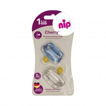 Set 2 suzete nip cherry boy cu tetina rotunda din latex natural, 0-6 luni, nip 38881