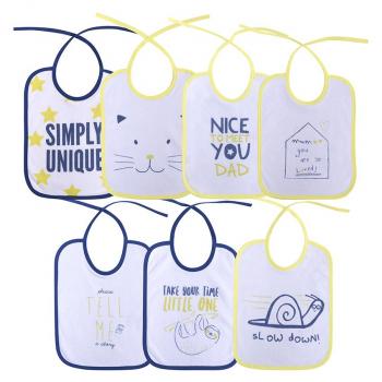 Set 7 bavete,  bumbac ambele fete, 20x25,5 cm, inchidere cu snur, imprimeuri colorate