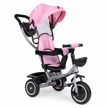 Tricicleta 2 in 1 pentru copii, scaun rotativ 360°, roti din spuma eva, ecotoys wql-066-52 - roz