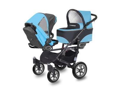 Carucior Pentru Gemeni Mykids Twinni Blue 3 In 1