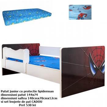 Pat Spiderman cu saltea si lenjerie cadou