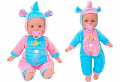 Papusa fetita cu sunete 42 cm Globo Bimbo 39483 cu costum unicorn Roz Bleu si suzeta