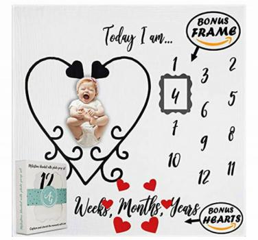 Milestone Blanket Paturica din bumbac organic pentru fotografii si amintiri nou nascuti si bebelusi model Inimioare