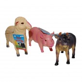 Set 3 figurine din cauciuc animale domestice, taur/oaie/purcel, 20 - 22 cm