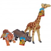 Set 3 figurine din cauciuc animale salbatice, girafa/tigru/hipopotam, 22 - 30 cm