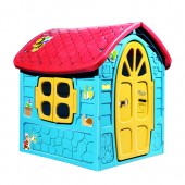 Casuta de joaca mare pentru copii dohany, albastra cu acoperis rosu, 5075k, 120x113x111 cm