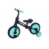 Bicicleta de echilibru 2in1, runner, cu pedale si roti auxiliare, black & turquoise