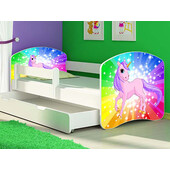 Patut Tineret MyKids Rainbow Unicorn cu Sertar si Saltea 140x70