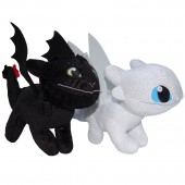 Set 2 jucarii din plus toothless si light fury sparkle, dragons, 28 cm