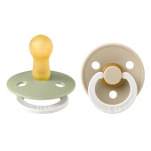 BIBS - Set 2 suzete fosforescente Colour Glow Latex, tetina rotunda, 6 luni +-Sage/Vanilla