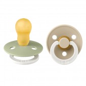 BIBS - Set 2 suzete fosforescente Colour Glow Latex, tetina rotunda, 18 luni +-Sage/Vanilla