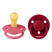 BIBS - Set 2 suzete De Lux Latex, tetina rotunda, 0 luni +-Coral/Ruby