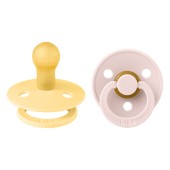 BIBS - Set 2 suzete Colour Latex, tetina rotunda, 0 luni +-Pale Butter/Petal