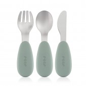 Set 3 tacamuri din otel inoxidabil (furculita, lingurita si cutit), manere din silicon, fara bpa, lavabile in masina de spalat vase, reer 25133