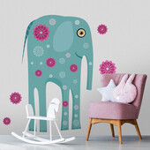 Stickere perete copii Elefant cu flori - 129 x 115 cm