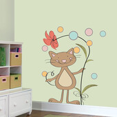 Stickere perete copii Pisica cu floare - 56 x 70 cm