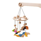 Carusel patut bebelusi Mobile, cu 5 jucarii colorate animale, lemn, Mobbli