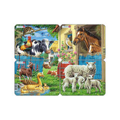 Set 4 Puzzle mini Animale de la ferma cu Oi, Rate, Vaci, Cai, orientare tip vedere, 7 piese, Larsen