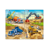Set 2 Puzzle midi Constructii II, camion, macara, betoniera si excavator, buldozer, orientare tip portret, 20 piese, Larsen