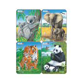 Set 4 Puzzle mini Animale exotice cu Elefanti, Koala, Panda, Tigri, orientare tip portret, 8 piese, Larsen