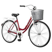 Bicicleta dama, 28 inch, cadru otel, v-brake, jante aluminiu, cos cumparaturi, portbagaj
