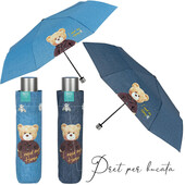Mini Umbrela ploaie pliabila model denim Teddy Bear