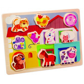 Puzzle lemn RS Toys cu animale domestice in relief