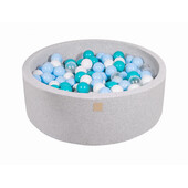 Piscina uscata cu 200 de bile (turcoaz, babyblue, transparent, alb) meowbaby  , 90x30 cm, gri deschis