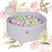 Piscina uscata cu 250 de bile (verde, transparent, alb perlat, roz pastel) meowbaby  , spring, 90x30 cm, gri deschis