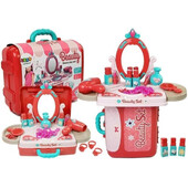 Set de frumuseste cu accesorii, masa de toaleta pentru fetite intr-o servieta rosie, leantoys, 7374