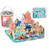 Set oras tip puzzle, din lemn pentru copii, blocuri cu numere si litere, 135 buc, leantoys, 9830