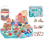 Set oras tip puzzle, din lemn pentru copii, blocuri cu numere si litere, 162 buc, leantoys, 9829