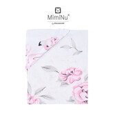 MimiNu - Cearceaf cu elastic pentru patut 140X70 cm, Din bumbac, Peonie Pink