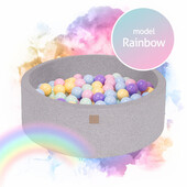 Piscina uscata cu 250 de bile (babyblue, mint, pastel roz, lila) meowbaby  , rainbow, 90x30 cm, gri deschis