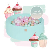 Piscina uscata cu 250 de bile (alb, mint, bej, roz pastel, transparent) meowbaby  , cupcake, 90x30 cm, mint
