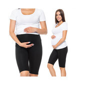 Qmini - Colanti scurti pentru gravide, Cu talie speciala, Din bumbac, Masura XL, Black