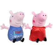 Set 2 jucarii din plus george dinos & peppa pig cu rochie rosie din satin 17 cm, peppa pig