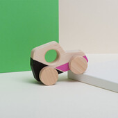 Masinuta jucarie Montessori, din lemn, roz-negru, Mobbli